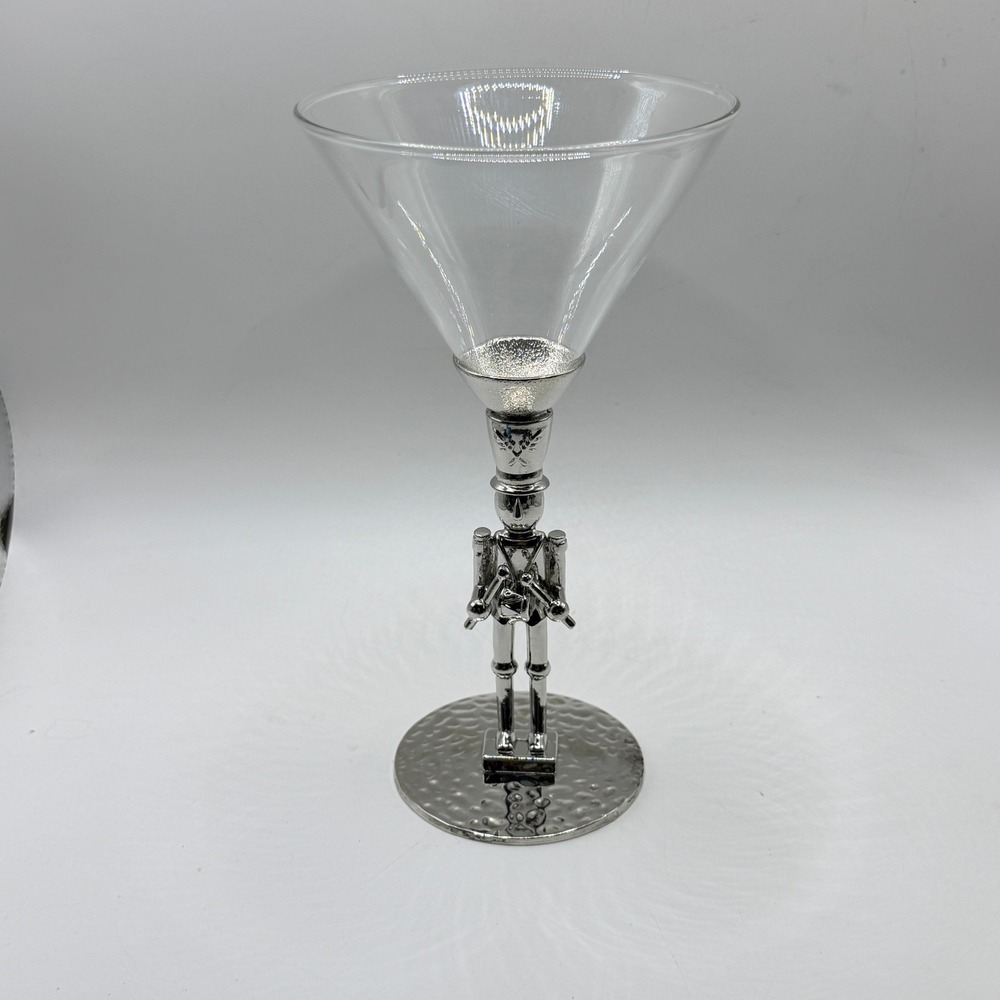 Nutcracker 8.5" Martini Glass Silver Tone Stem Christmas Holiday Bar